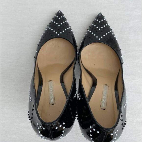 Nicholas Kirkwood Black Patent Leather Chevron Studded Pointed Toe Pump 37/US 7 - Picture 10 of 15